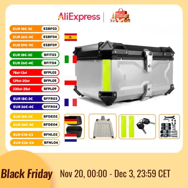 Kufry motocyklowe 55L, 65L, aluminiowe, wodoodporne, na kask, bagażnik motocyklowy, walizki do przechowywania bagażu.