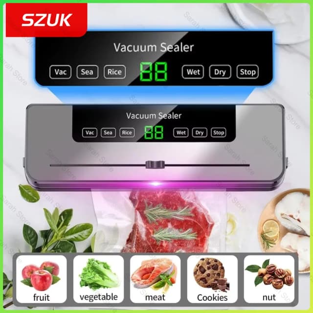 Sellador al vacío eléctrico, cúter incorporado, embalaje sellado de alimentos secos/húmedos, sello de almacenamiento de alimentos para cocina, llave táctil con 10 Uds. De bolsas，envasadora al vacio de alimentación