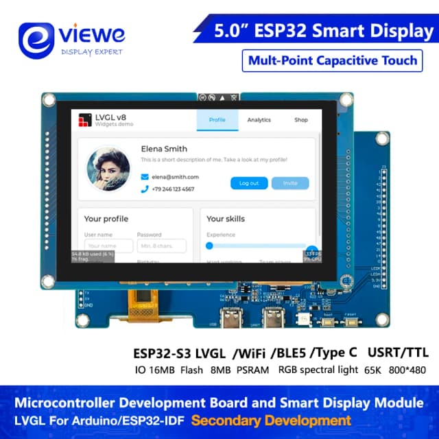 ESP32 S3 LVGL 5 cali 800*480 płytka rozwojowa WIFI i Bluetooth wyświetlacz LCD LVGL moduł TFT inteligentny ekran wyświetlacza z dotykiem