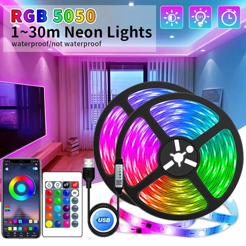 Diody na wstążce LED USB kontrola aplikacji zmiana koloru 5050 RGB taśma elastyczna lampa Led do dekoracji pokoju podświetlenie TV dioda
