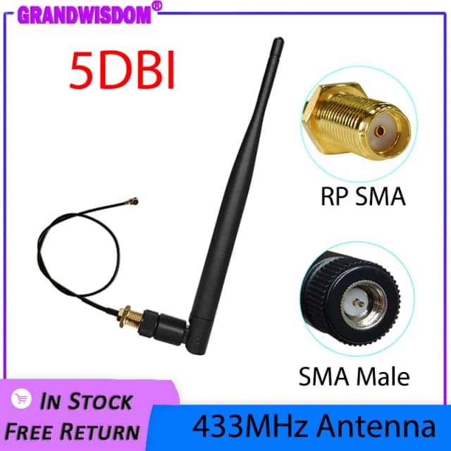 Antena 433 MHz LORA LORAWAN 5dbi złącze męskie SMA 433 IOT antena wodoodporna antena kierunkowa 21 cm RP-SMA/u.FL kabel pigtailowy