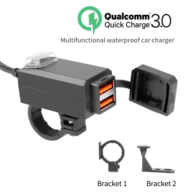 Ładowarka motocyklowa montowana w pojeździe Wodoodporny adapter USB 12 V Telefon Podwójny port USB Szybkie ładowanie 3.0 z przełącznikiem Moto Accessory