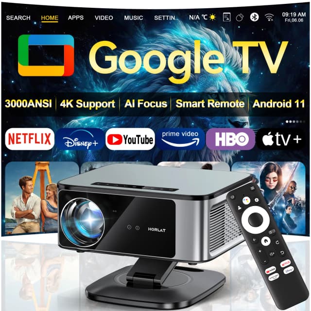 HORLAT Hotsale 45000 Lumenów 4K UHD Projektor Laserowy Android z Funkcją TOF Focus, WiFi 6, 1080P Full HD, Projektor Kino Domowe do Użytku w Dzień i Noc