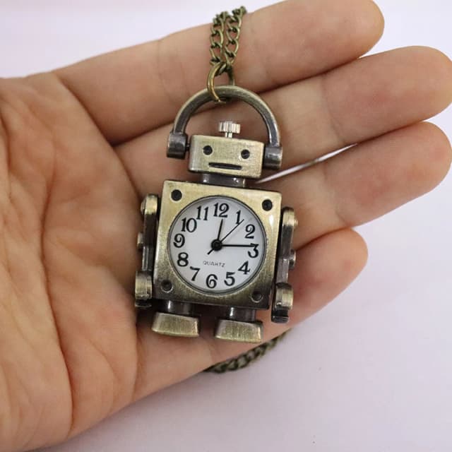 Vintage robot kształt cyfry arabskie okrągła tarcza kwarcowy zegarek kieszonkowy wisiorek ozdobiony uroczym brelokiem do torby na imprezę