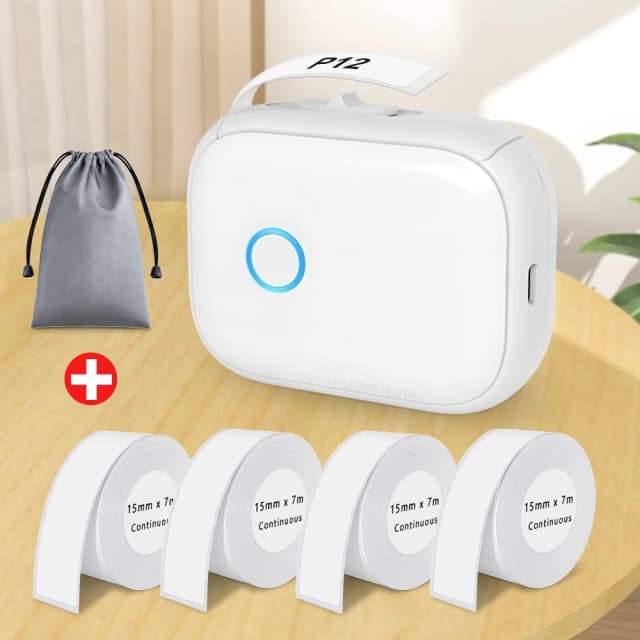 P12 Bezprzewodowa termiczna drukarka etykiet Bluetooth Przenośna samoprzylepna kieszonkowa mini drukarka etykiet z taśmą do etykiet ciągłych