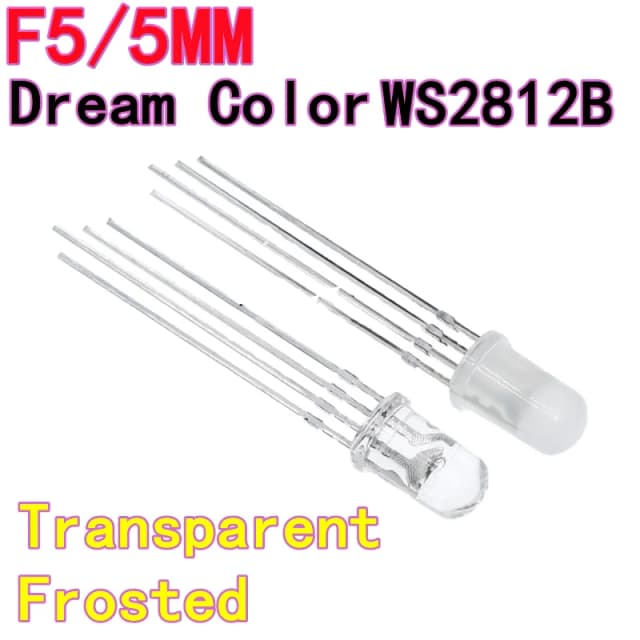 100 SZT. Diody LED WS2812B o wysokiej jasności, montowane przewlekanie, F5 RGB z wbudowanym układem scalonym, programowalne 5V, 5mm, pełnokolorowe, transparentne, efekt wymarzonych kolorów.
