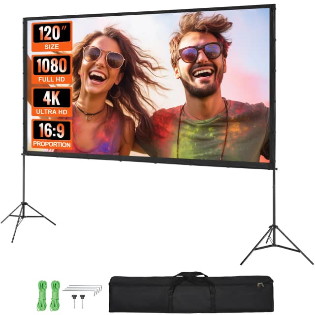 Ekran do projektora SucceBuy ze stojakiem 100 120 150 cali 16:9 4K 1080 HD Przenośny ekran projekcyjny do kina domowego i biurowego