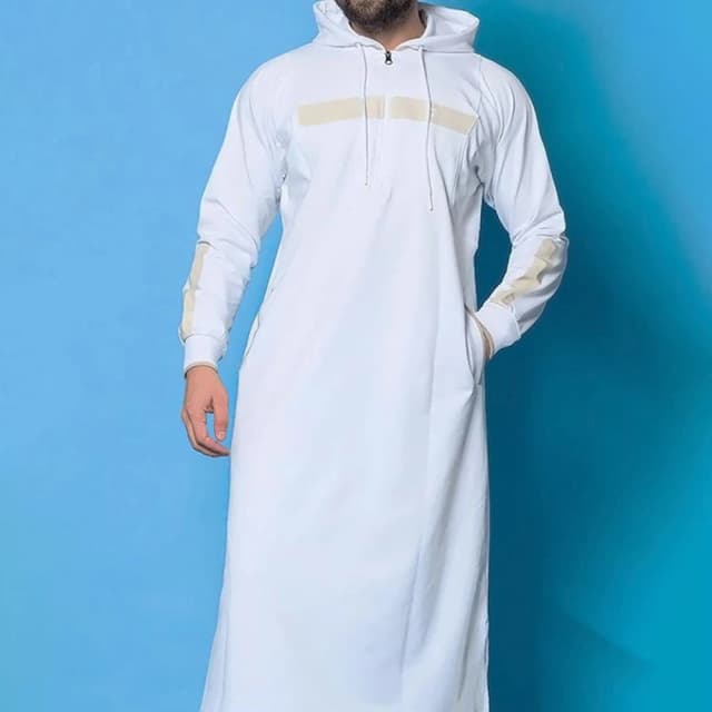 Męskie topy muzułmańskie bliskowschodnie islamskie arabskie ubrania luźne paski z długim rękawem kieszenie ze sznurkiem pełnej długości szata z kapturem