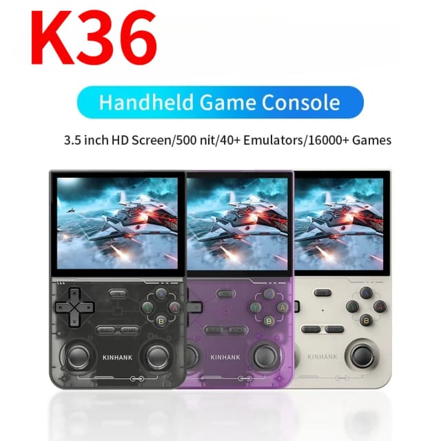 NOWA Otwarta Konsola Retro K36 z Emulatorem 16000 Gier dla PS1/PSP/DC/N64/SS, Ekran IPS 3,5 Cala 500 nit