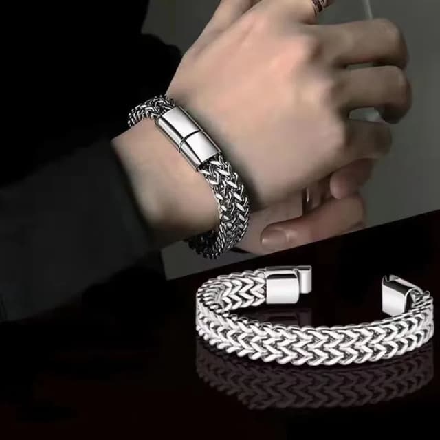 Moda męska Hip-hop Dwuwarstwowa pleciona bransoletka ze stali nierdzewnej Mężczyźni Spersonalizowany łańcuszek imprezowy Metalowa bransoletka Biżuteria Prezent