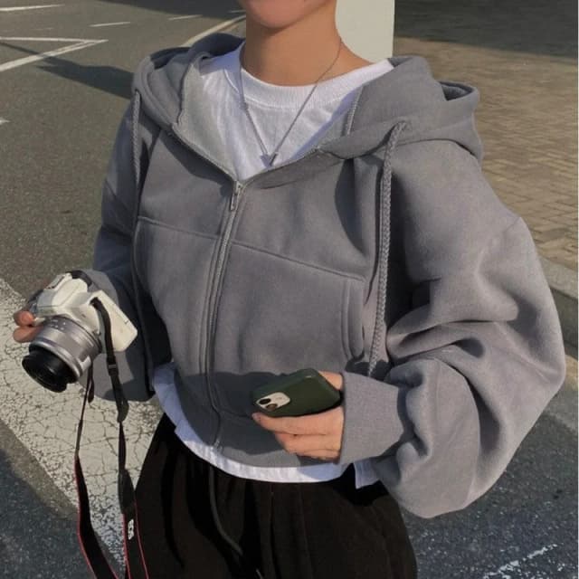 Jesień Zima Bluzy z kapturem Kobiety Casual Streetwear Bluzy z zamkiem błyskawicznym Kurtki z długim rękawem Harajuku Y2K Crop Tops Hood Shirt