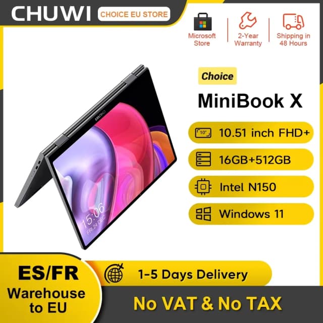 Laptop CHUWI MiniBook X N150 10,51 cala 16 GB RAM 512 GB SSD 2-w-1 Tryb Yoga Intel Windows 11 Notebook 360 °   Przełączalny tryb WiFi 6