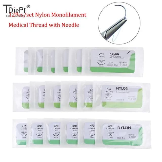 12pçs 2.0/3.0/4.0 agulha de sutura, monofilamento de nylon, sutura não ferida, fio médico para prática de sutura cirúrgica médica