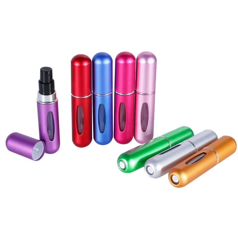 Butelka podróżna na perfumy 5 ml, wielokrotnego użytku, z rozpylaczem, napełniana od dołu, pojemnik na płyny kosmetyczne z rozpylaczem na wcisk.