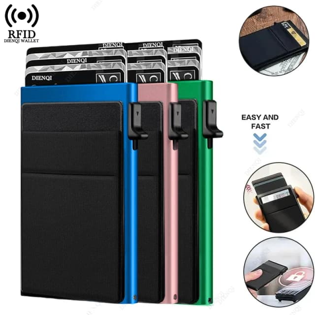 Etui na karty kredytowe Rfid Mężczyźni Cienkie, smukłe, minimalistyczne portfele Luksusowe metalowe etui na karty bankowe Etui na karty dla mężczyzn Carteras Choice