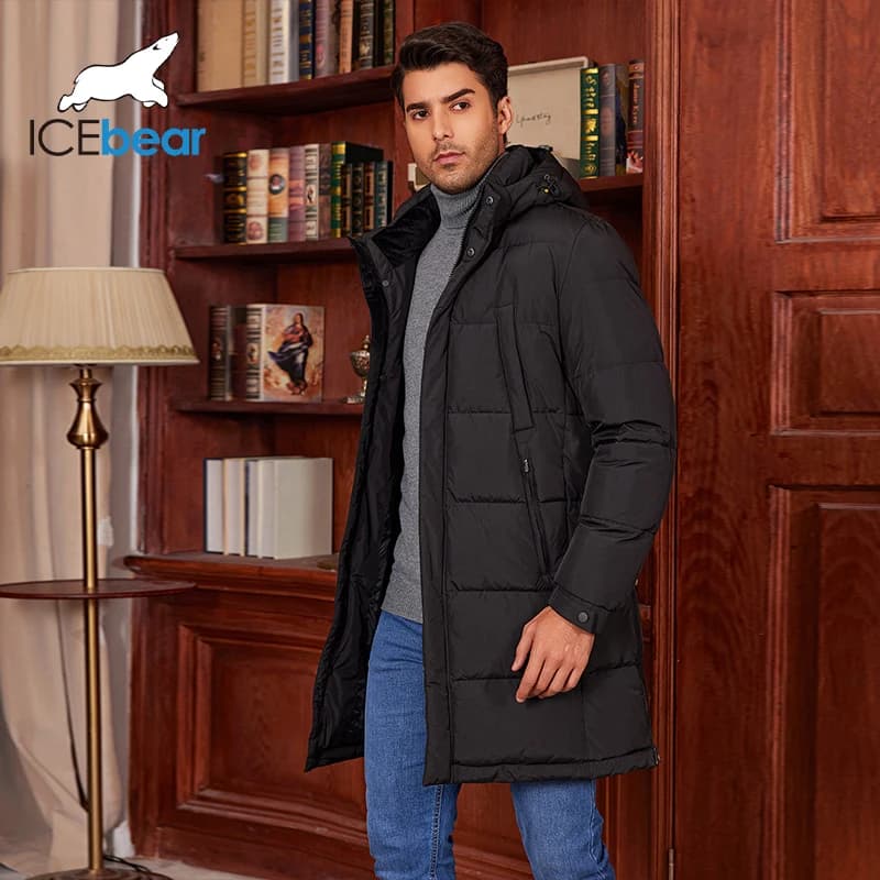 ICEbear 2024 męska kurtka zimowa Casual płaszcz outdoorowy modna, zagęszczona bawełniana kurtka z kapturem MWD4221I