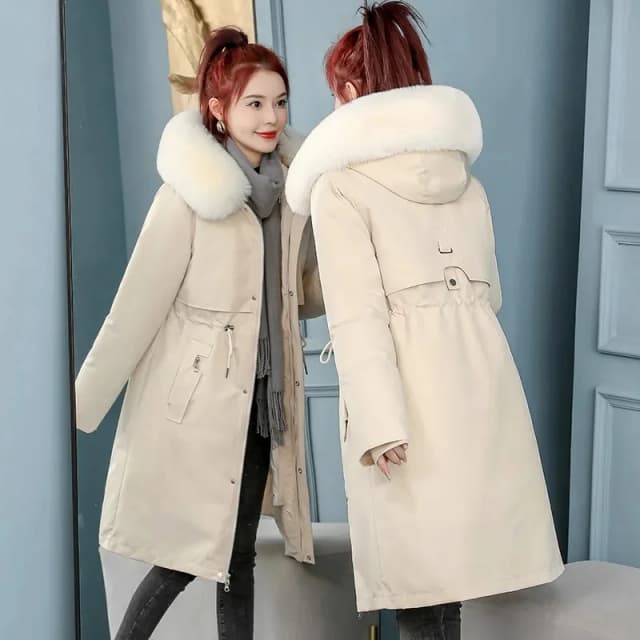 Kurtka zimowa damska Parka 2023 New Snow Wear Long Parkas Kurtka z kapturem z futra Kobiece grube płaszcze z podszewką z futra Odpinane parki
