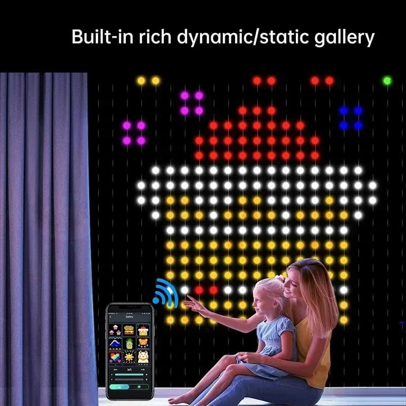 RGB LED Bluetooth Control Curtain Lights Smart Curtain String Light App DIY Picture Text Led Display Smart LED RGB String Light