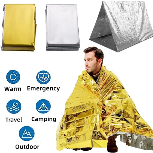 Awaryjny koc termiczny Poncho Lekki, składany, wodoodporny, wiatroszczelny parasol przeciwsłoneczny wielokrotnego użytku Mata kempingowa pierwszej pomocy Pokrowiec na podkładkę