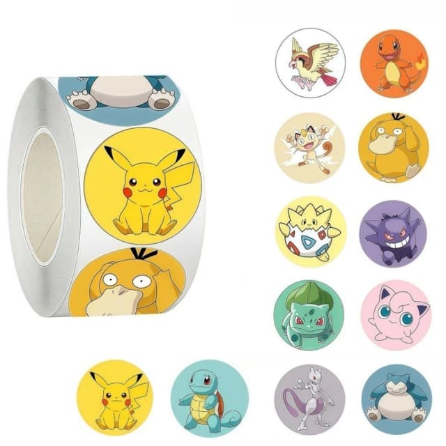 500 SZT./Rolka Śliczne Naklejki Uszczelniające Pokemon Pikachu Kreskówka Anime Dekoracja DIY PVC Naklejki na Laptop Graffiti Stiker Nagroda Prezent Zabawka
