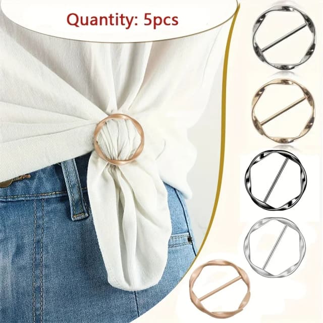 5 sztuk moda metalowe okrągłe kółko klips klamra szal T-Shirt spinka do krawata broszka klamra w talii wszechstronna odzież pierścień Wrap Holder