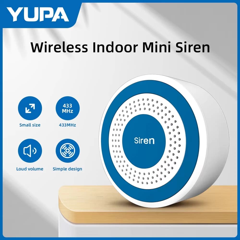 YUPA Mini syrena alarmowa Bezprzewodowa syrena stroboskopowa 433 MHz Dźwięk i światło Wewnętrzna syrena stroboskopowa Syrena klaksonu o wysokim poziomie decybeli do domowego systemu alarmowego