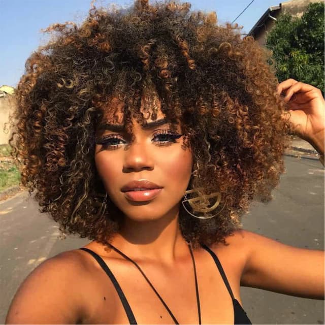 Tereshar Syntetyczne krótkie kręcone z grzywką dla czarnych kobiet 8-calowa peruka afro Kinky Curly Syntetyczne peruki do codziennego użytku na imprezie