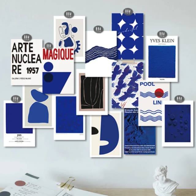 Ins Klein Blue Nordic Abstract Art pocztówka Diy dekoracyjna karta tło naklejki ścienne do pokoju estetyczne rekwizyty fotograficzne 15 arkuszy
