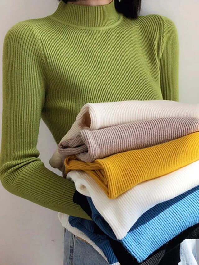 Jesienno-zimowy sweter damski z dekoltem w szpic Vintage Basic Solid Knitted Tops Casual Slim Pullover Korean Swetry Proste Szykowne Swetry