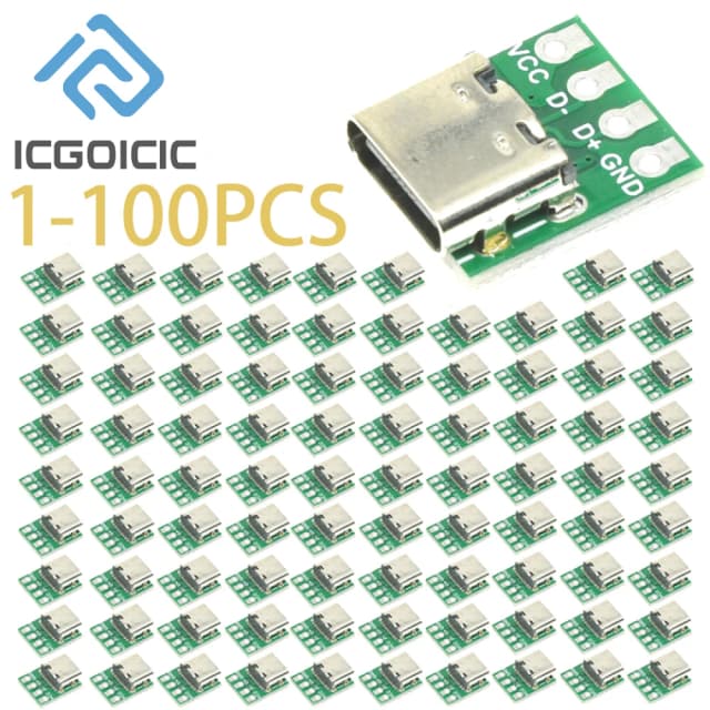 1-100 SZT. Złącze USB 3.1 Typu C - Adapter 16-pinowy do Płytki PCB, Gniazdo do Przewodu Transferowego Danych