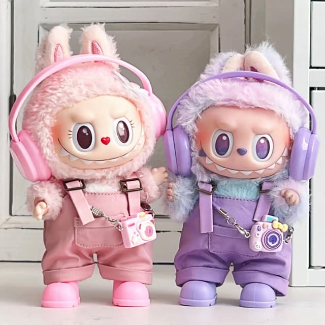Uroczy pluszowy strój dla lalki, modne szelki, spodnie, ubrania do dekoracji lalki Labubu, akcesoria DIY na prezent.