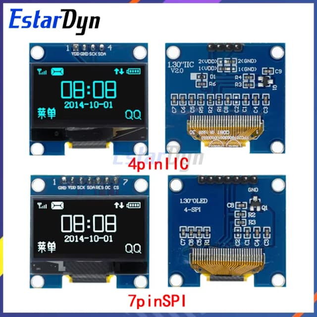 RoHS 1,3-calowy moduł OLED biały/niebieski SPI/IIC I2C Kolor komunikacyjny 128X64 1,3-calowy OLED LCD LED Moduł wyświetlacza 1,3" Moduł OLED