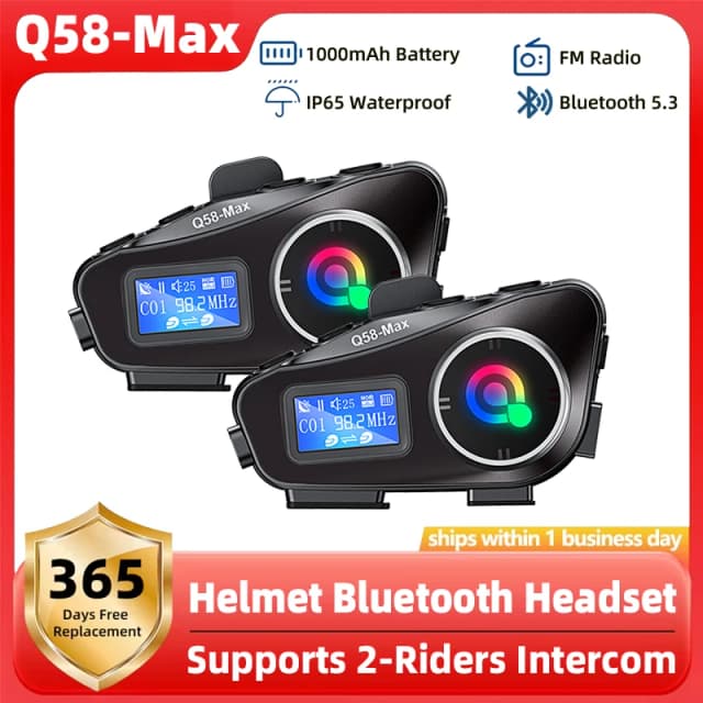 Q58 Max Kask motocyklowy Domofon Bluetooth IP65 Wodoodporny domofon Odległość 500 metrów Multi-Scene Mixed Music Sharing