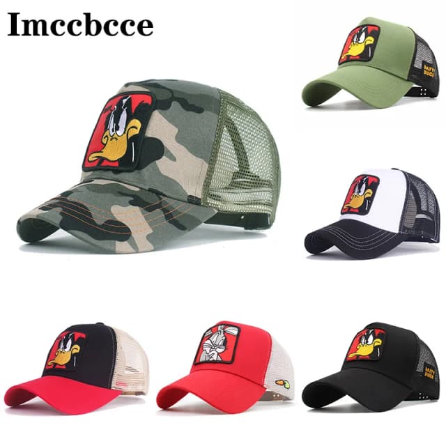 Anime Cartoon Czapki z daszkiem Dla Kobiet Męskie Czapki Siatkowe Kaczka Haftowane Hip Hop Snapback Kapelusz Męski Kobieta Outdoor Trucker Sun Hat