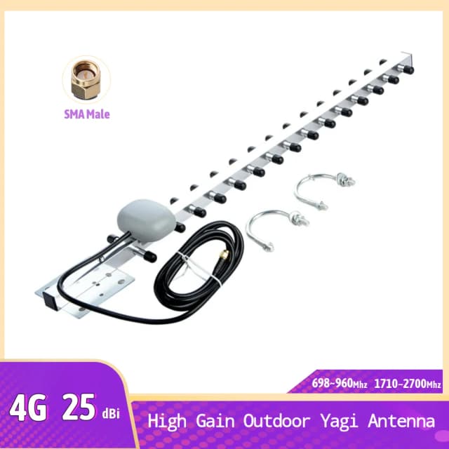 Zewnętrzna antena Yagi 25Dbi o wysokim wzmocnieniu 4G 698-2700MHz Antena kierunkowa LTE z kablami Rg58 1,5M SMA Męski wzmacniacz sygnału telefonicznego