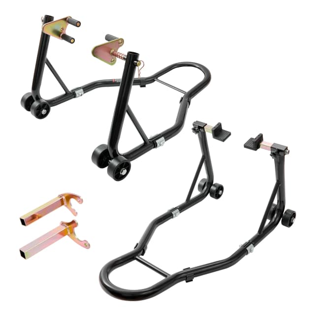 SucceBuy Podnośnik Motocyklowy 850lbs Stojak Podnośnikowy Przedni Tylny Combo Podnośnik Stojak Podnośnikowy Przedniego i Tylnego Koła Widełki Wytrzymały Stojak Tylnego Koła