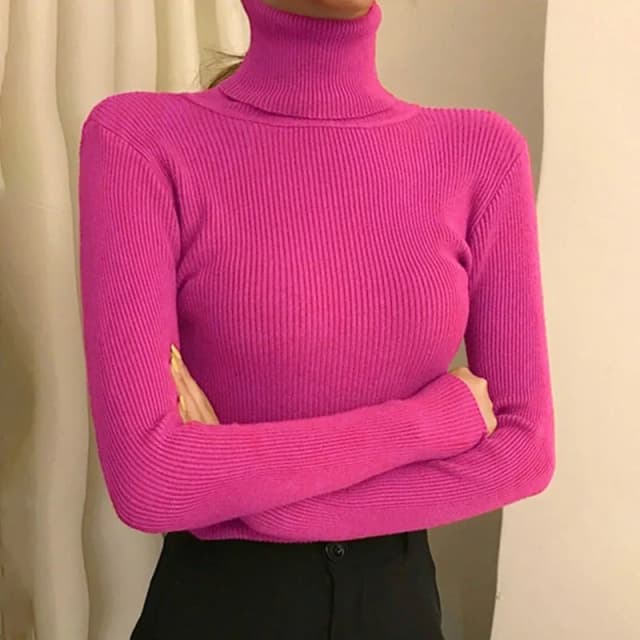 Sweter damski Pullover Zimowy dzianinowy golf z długim rękawem Slim Jumper Tops 2025 Damskie koszule codzienne Miękka ciepła odzież Y2K