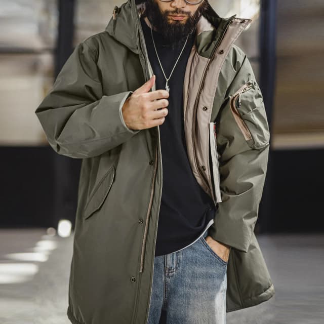 Męska kurtka Maden Vintage M-51 Fishtail Parka o średniej długości, z wypełnieniem z białego puchu kaczego, wodoodporna, ciepła kurtka typu trench coat na zimę.