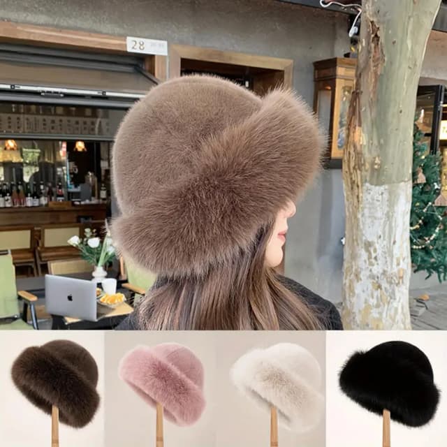 Gruba Pluszowa Ciepła Futrzana Czapka Puszysta Czapka Beanie Ciepła Gruba Czapka Mongolskie Czapki na Codzienne Wycieczki Sporty Narciarstwo