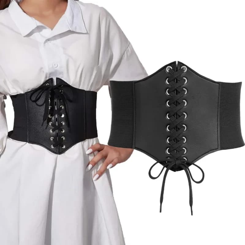 Damski gorsetowy pas Gothic Fashion PU Leather Kobiece sznurowane gorsetowe paski wyszczuplające talię Vintage gorset Czarny szeroki pas dla dziewczynki