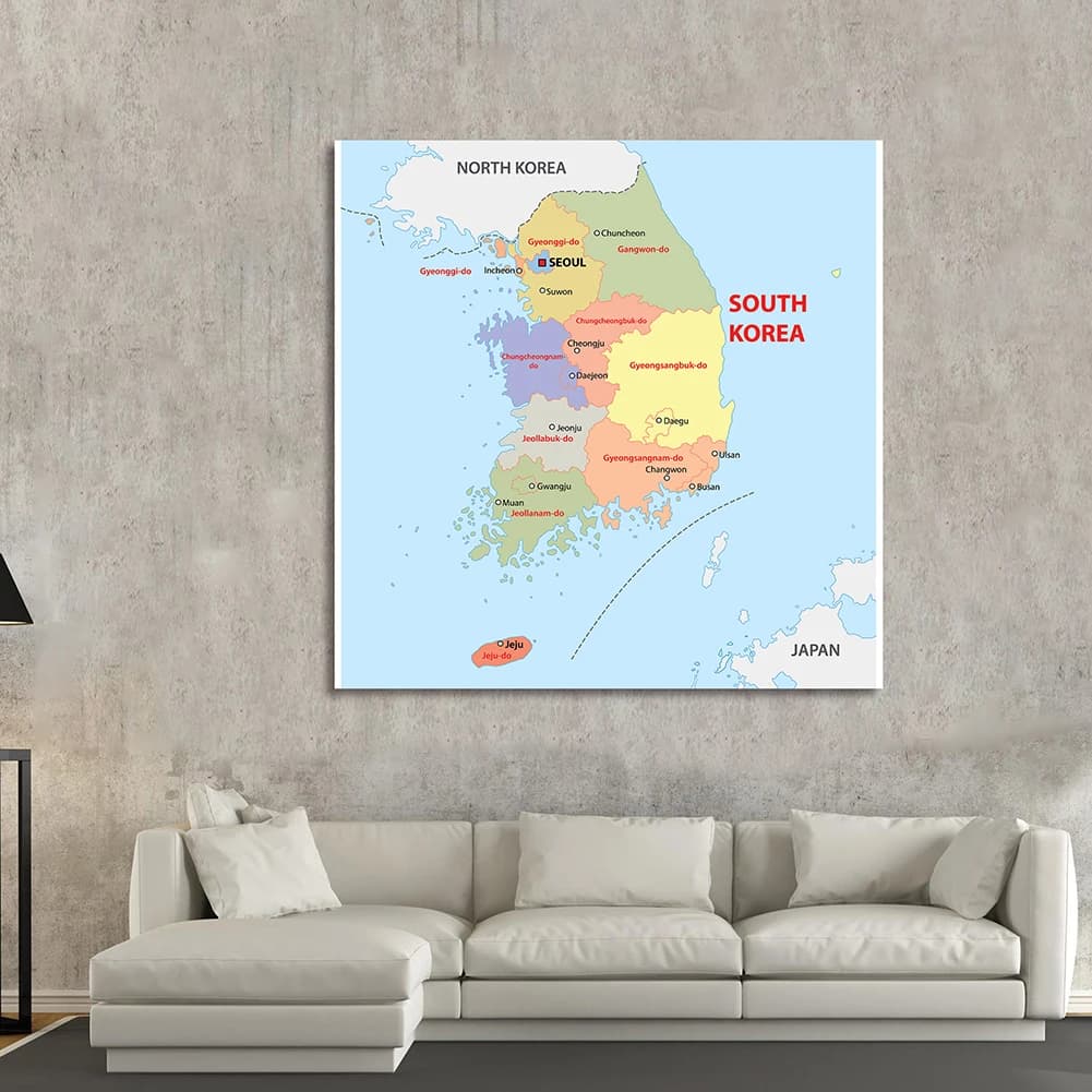 Plakat Mapa Polityczna Korei 90x90cm Obraz Dekoracyjny Prezent Salon Sypialnia Sztuka Ścienna Mural