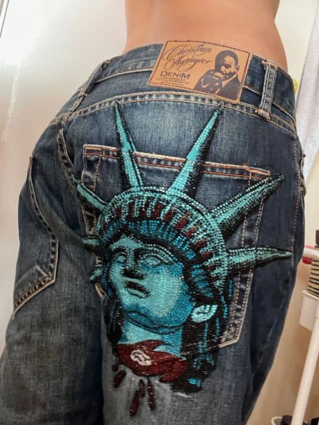Y2k lata 2000 Statua Wolności Diamenty Jeansy Casualowe Spodnie Denimowe Wysoki Stan Proste Szerokie Nogawki Jeansy Harajuku Vintage Odzież Damska