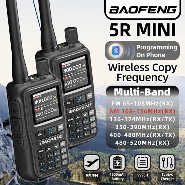 1 szt. Baofeng UV-5RMINI Bezprzewodowy Radiotelefon z Odczytem Częstotliwości, Dalekiego Zasięgu, Wielopasmowy, Ładowarka Typu C, Radio Amatorskie