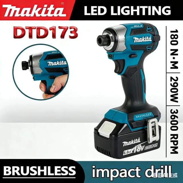 Wiertarko-wkrętarka akumulatorowa Makita DTD173 3600 obr./min, bezszczotkowa, udarowa, narzędzie elektryczne do majsterkowania, do Makita 18V