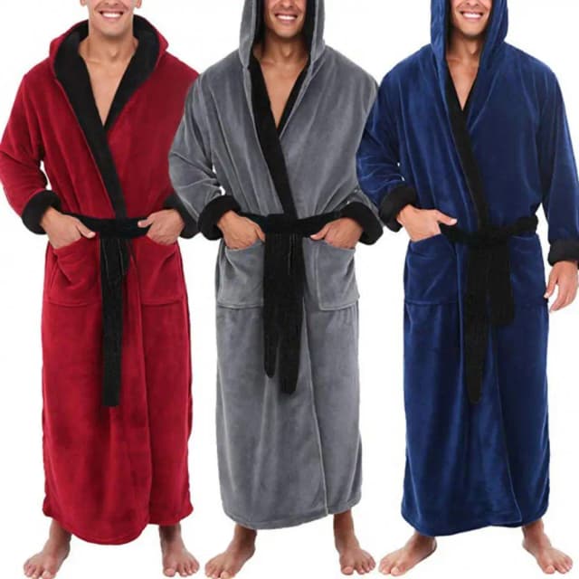 Koralowy polar męski szlafrok kąpielowy Miękka flanela Długi szlafrok Pasek w talii Kimono Suknia Zimowa koszula nocna Szlafrok kąpielowy Bielizna nocna Bielizna męska
