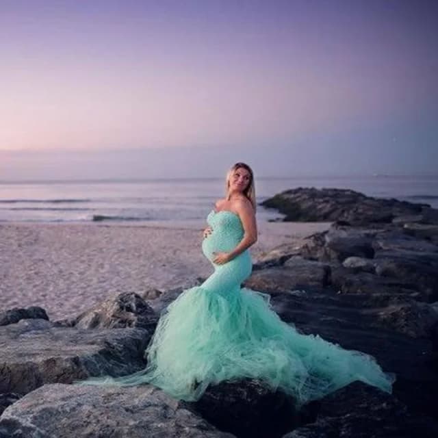 Suknia ciążowa z krótkim rękawem koronkowa sukienka Maxi kobiety w ciąży ubrania fotografia sukienki ciążowe na sesję zdjęciową