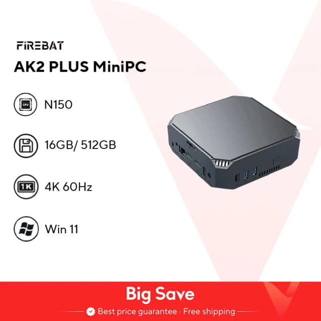 FIREBAT AK2 PLUS MiniPC Intel N100 Dual Band WiFi5 BT4 2 16GB 512GB komputer do gier stacjonarnych Mini PC Gamer