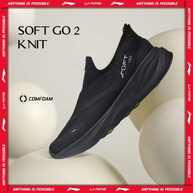 Męskie wsuwane buty do chodzenia Li-Ning SOFT GO 2 KNIT, amortyzowane, wygodne, stabilne, z siateczki LiNing, do joggingu, na co dzień, sportowe sneakersy AGLV017