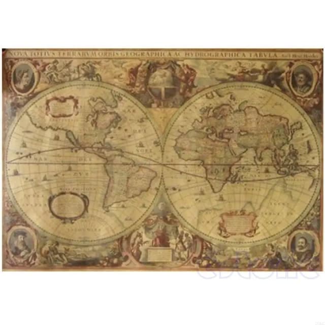 71x50 retro vintage Old Mapa świata matowy brązowy papier plakat domu