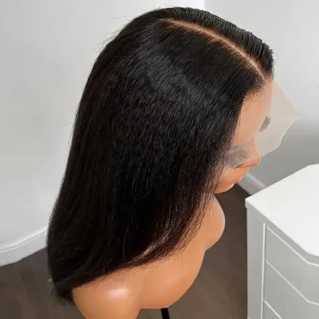 Peruka typu lace front Black Yaki, 30 cali, gęstość 180%, miękka, kręcona, prosta peruka dla kobiet, syntetyczna peruka z baby hair, odporna na wysokie temperatury, bezklejowa.